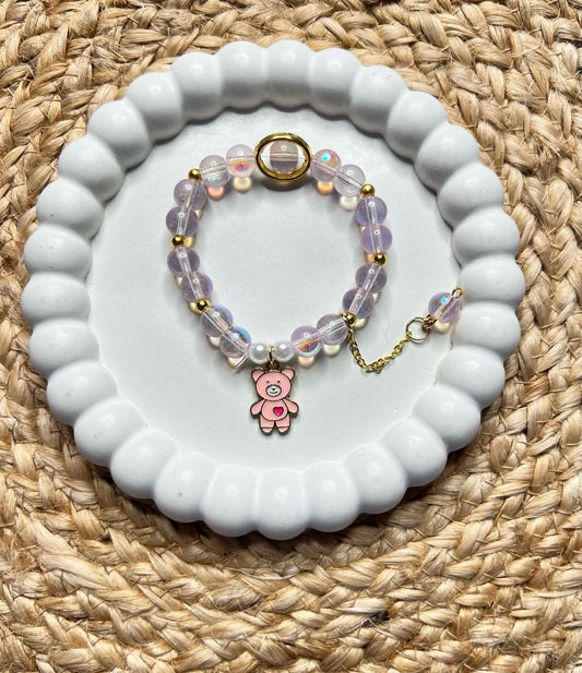 Korean Style Pink Rainbow Beads Teddy Bear Bracelet