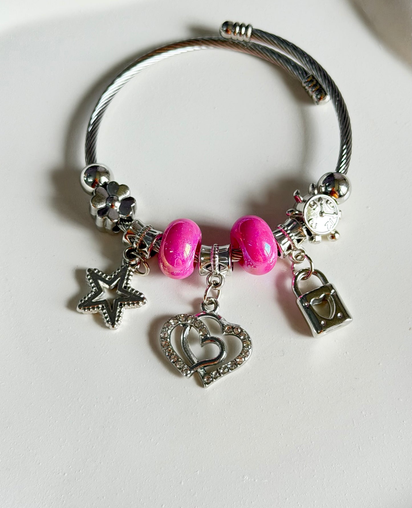 Pink Galaxy of Love Adjustable Pandora Style Charm Bracelet