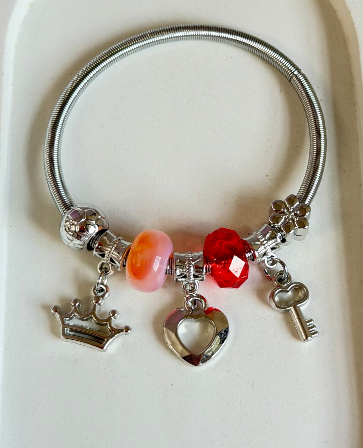 Raspberry Ripple Pandora Style Charm Bracelet
