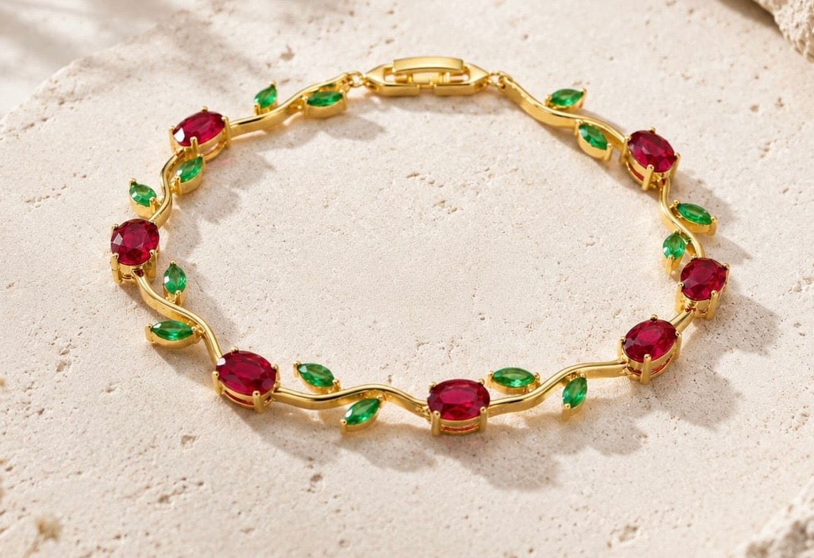 Tulip Elegance Anti-Tarnish Chain Bracelet - Red