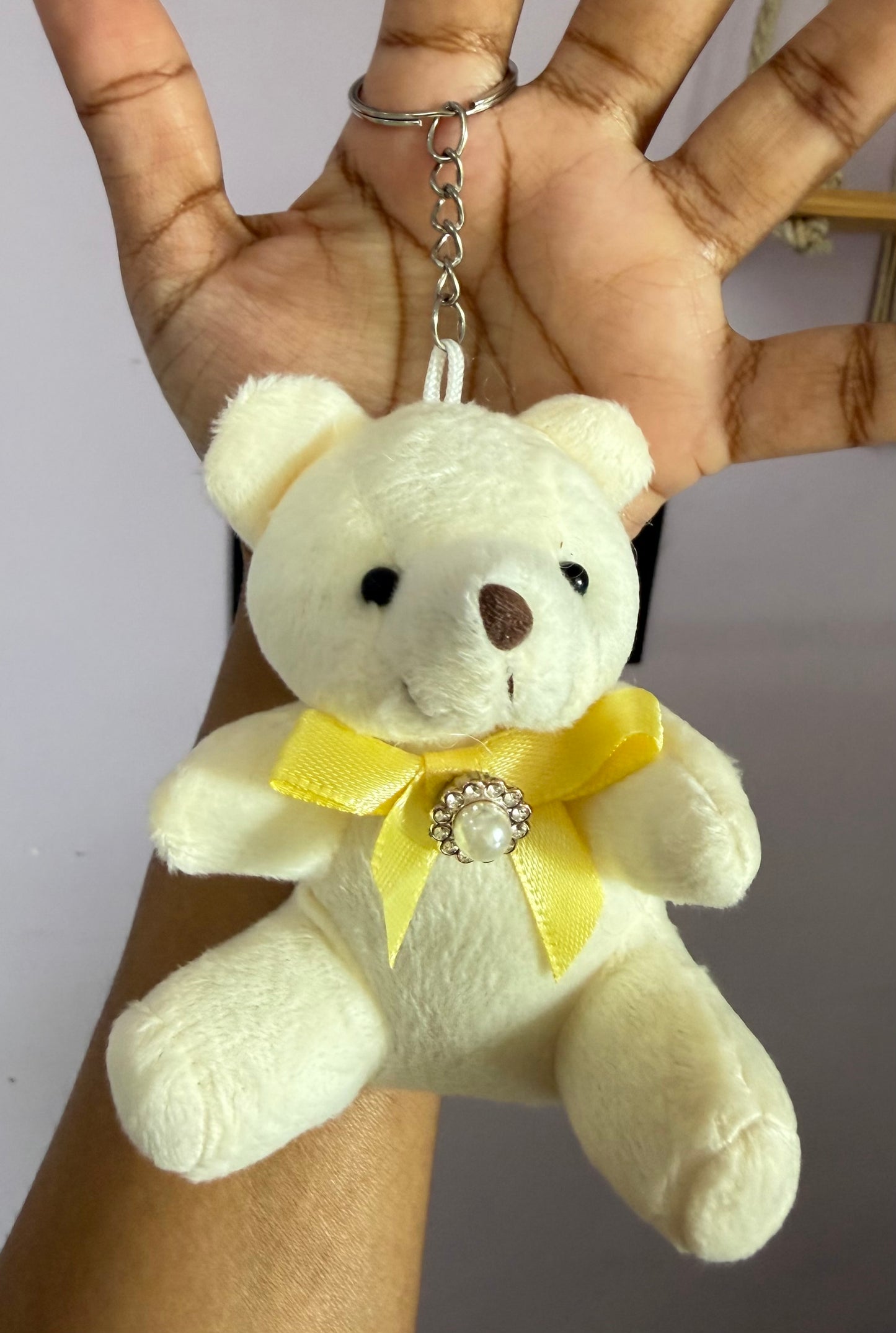 Cute Plush Teddy Keychain - Beige White
