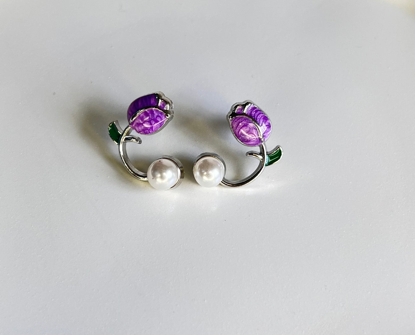 Cute Korean Style Tulip Flower Earrings - Purple