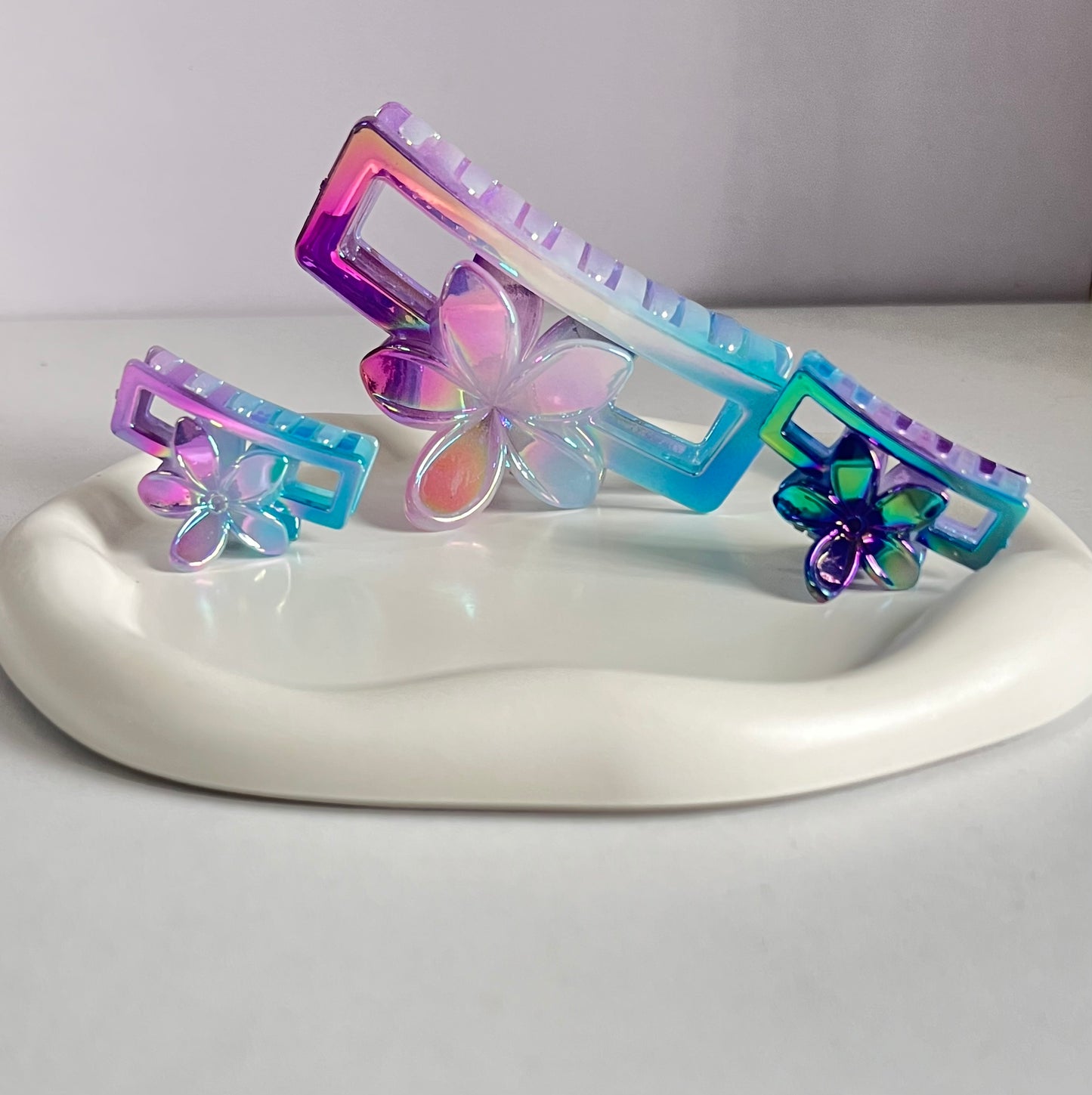 Holographic Harmony Trio Claw Clips - Purplish Blue
