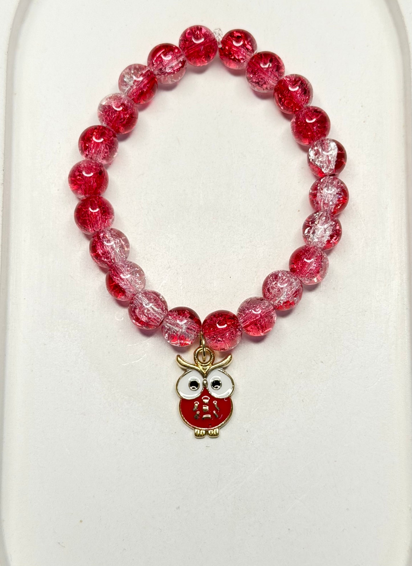 Cute Owl Beads Bracelet - Red