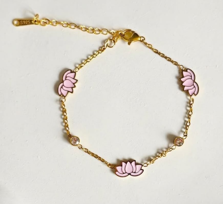 Blossom & Shine Pink Lotus Anti Tarnish Chain Bracelet