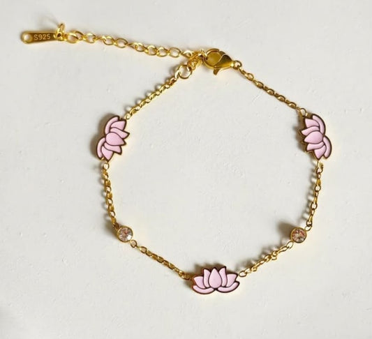 Blossom & Shine Pink Lotus Anti Tarnish Chain Bracelet