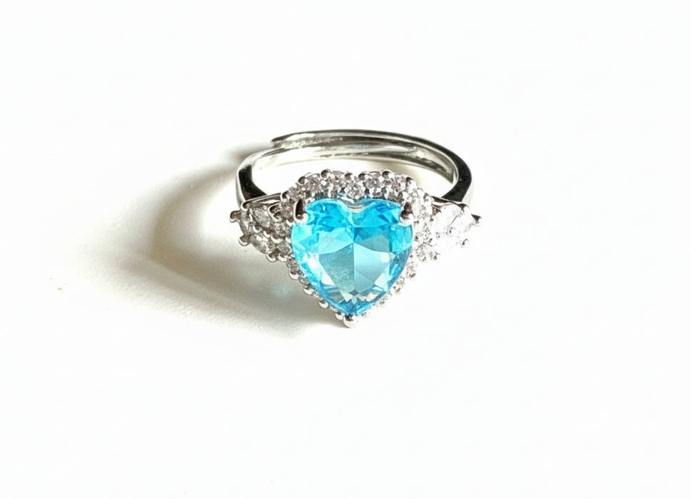 Heart in Blue Anti Tarnish Adjustable Ring