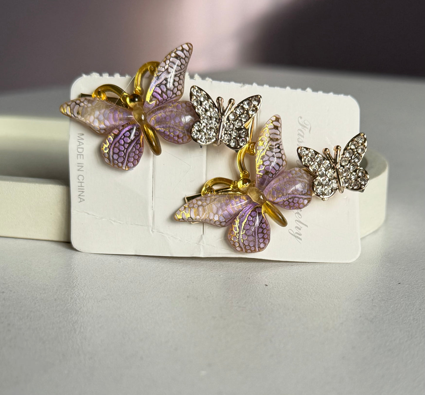 Korean Style Double Butterfly Hair Clips Pack of 2 -  Light Blue