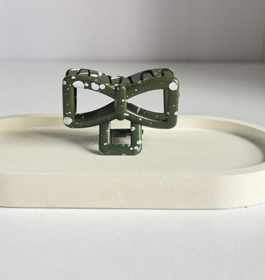 Sweet Polka Bow Claw Clip - Olive