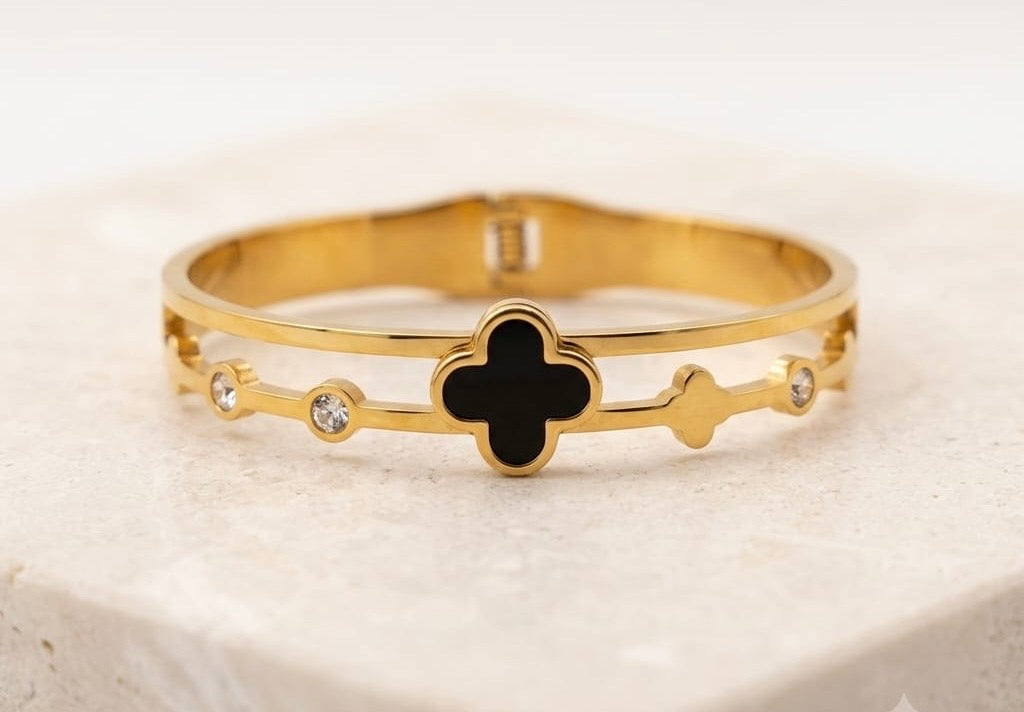 Noir Clover Anti Tarnish Kada Bracelet - Regular Size