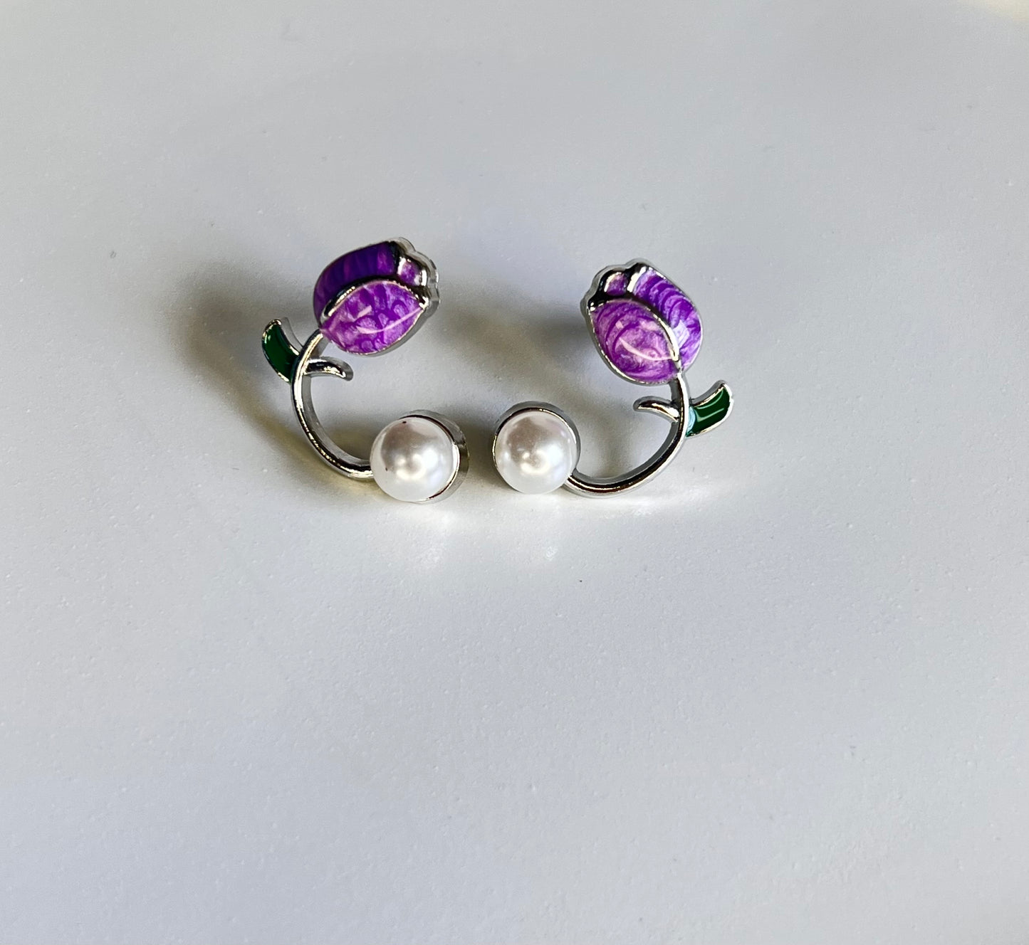 Cute Korean Style Tulip Flower Earrings - Purple