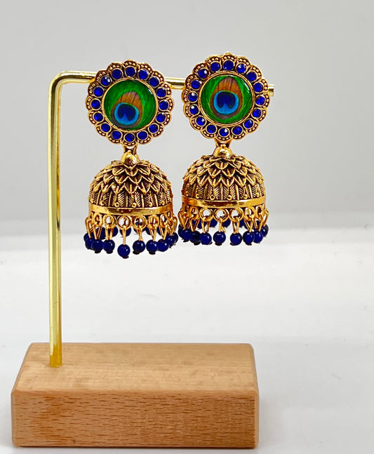 Royal Peacock Jhumka Earrings- Blue