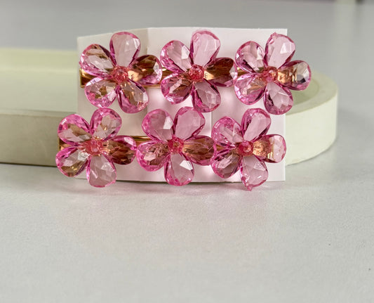 Korean Style Glossy Flower Hair Clips ( 2 Pieces) - Rose Pink