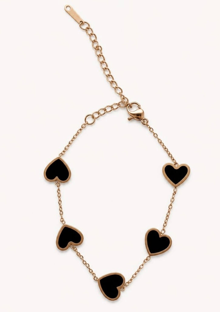 Black Velvet Heart Anti Tarnish Chain Bracelet