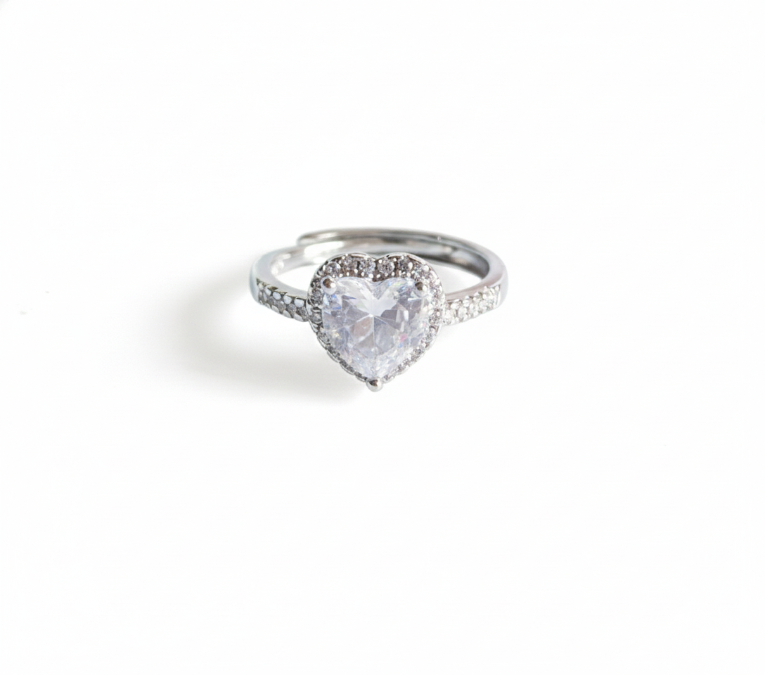 Icy Heart Anti Tarnish Adjustable Ring