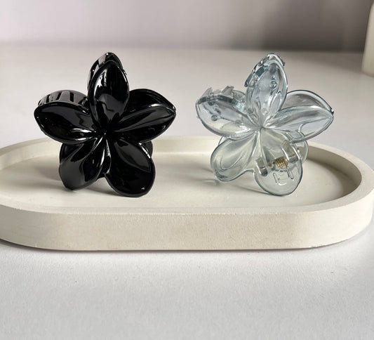 Glossy Bloom Medium Claw Clip ( 2 Pieces) - Black & Grey