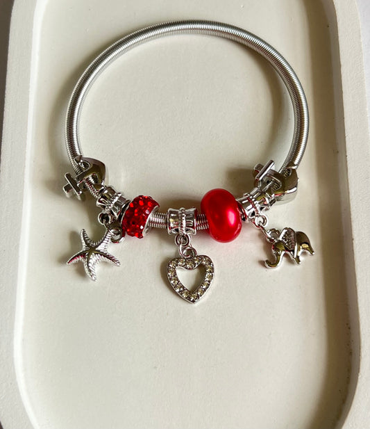 Eternal Crimson Pandora Style Charm Bracelet