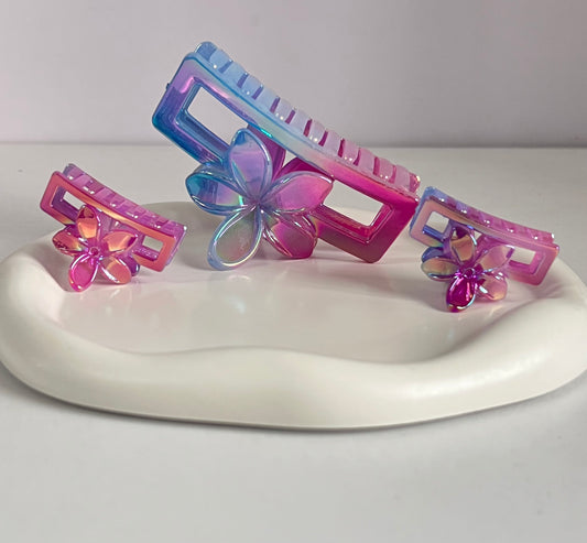 Holographic Harmony Trio Claw Clips - Blueish Pink