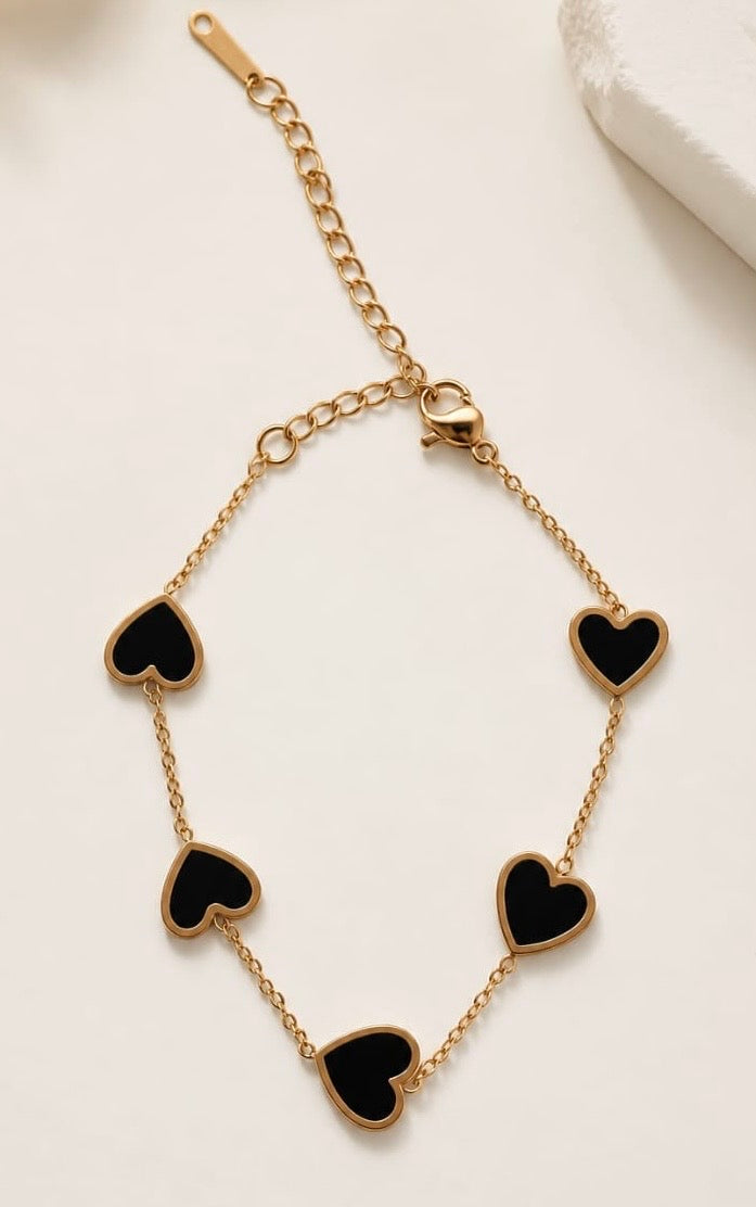 Black Velvet Heart Anti Tarnish Chain Bracelet