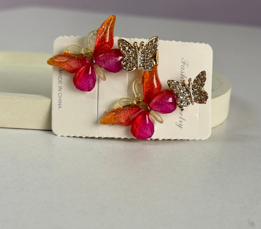 Korean Style Double Butterfly Hair Clips Pack of 2 - Red