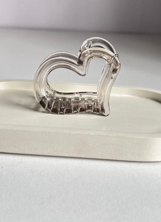 Glossy Heart Claw Clip - Light Grey