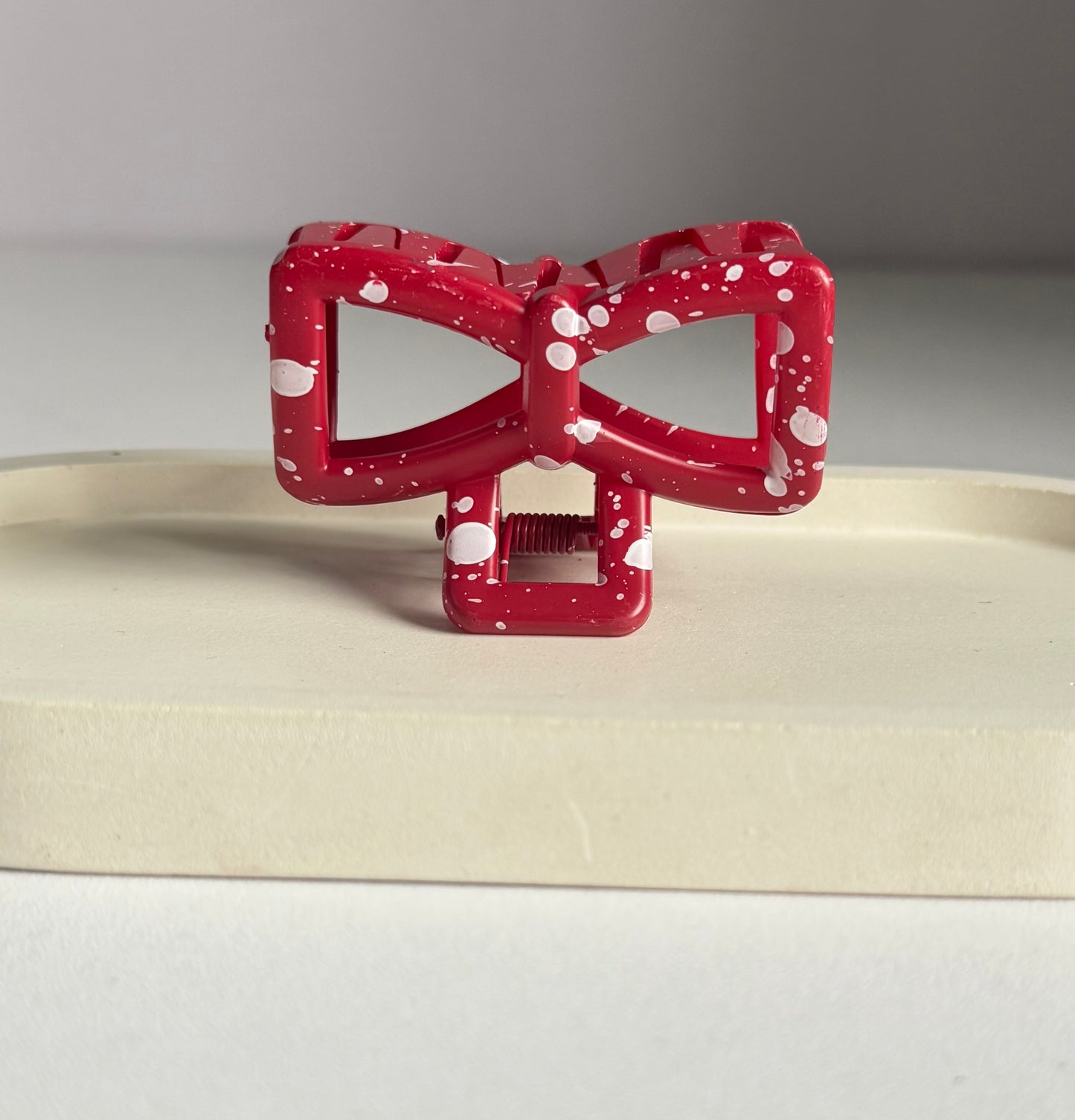 Sweet Polka Bow Claw Clip -  Red