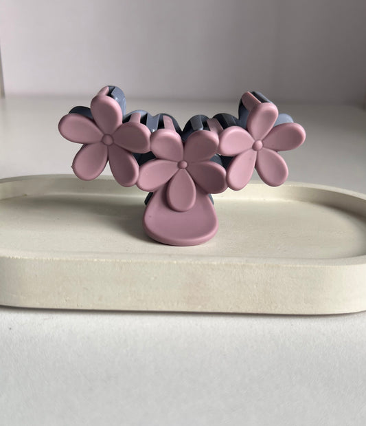 Two Tone Flower Clip - Grey & Mauve Pink