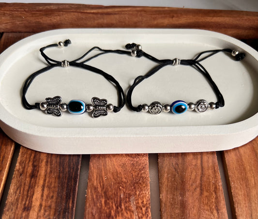 Trendy Evil Eye Butterfly & Floral Threaded Anklets - 2 Pieces