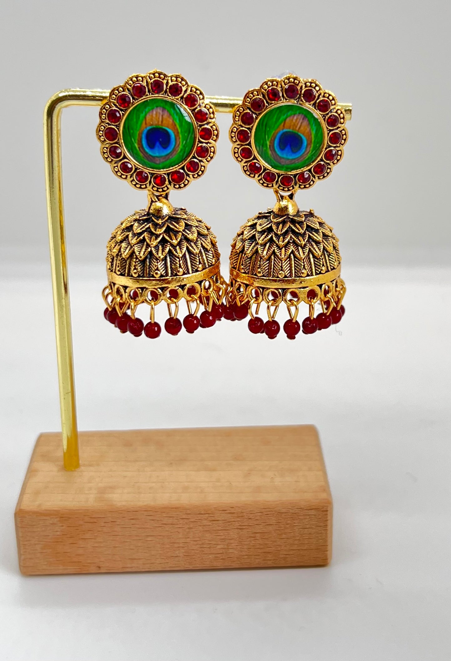 Royal Peacock Jhumka Earrings- Maroon