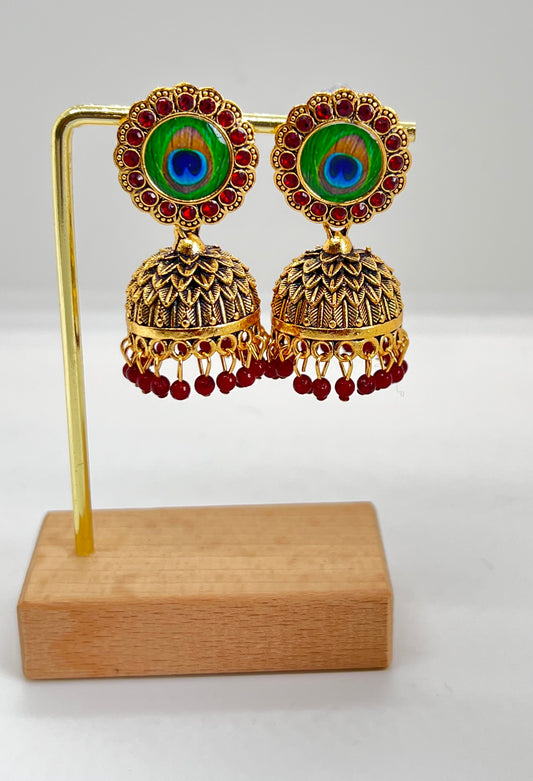 Royal Peacock Jhumka Earrings- Maroon