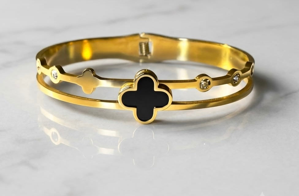 Noir Clover Anti Tarnish Kada Bracelet - Regular Size