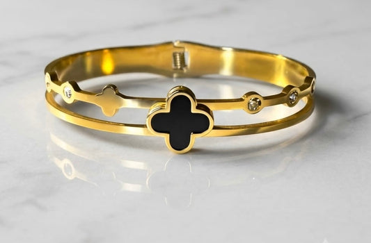 Noir Clover Anti Tarnish Kada Bracelet - Regular Size