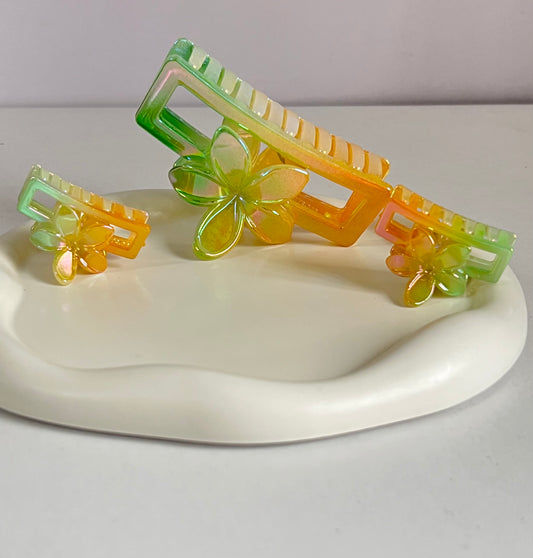 Holographic Harmony Trio Claw Clips - Yellowish Green