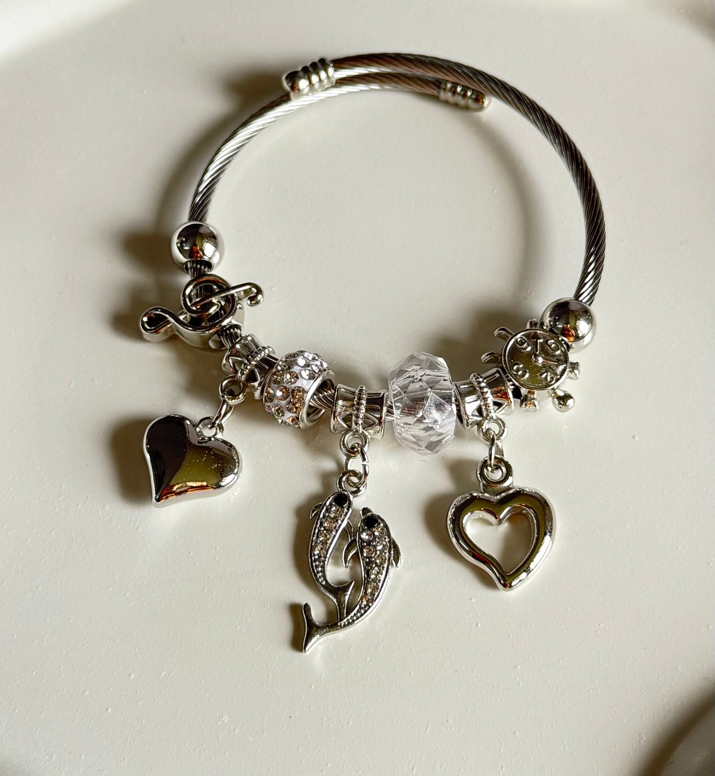 Twin Tides of Love Adjustable Pandora Style Charm Bracelet