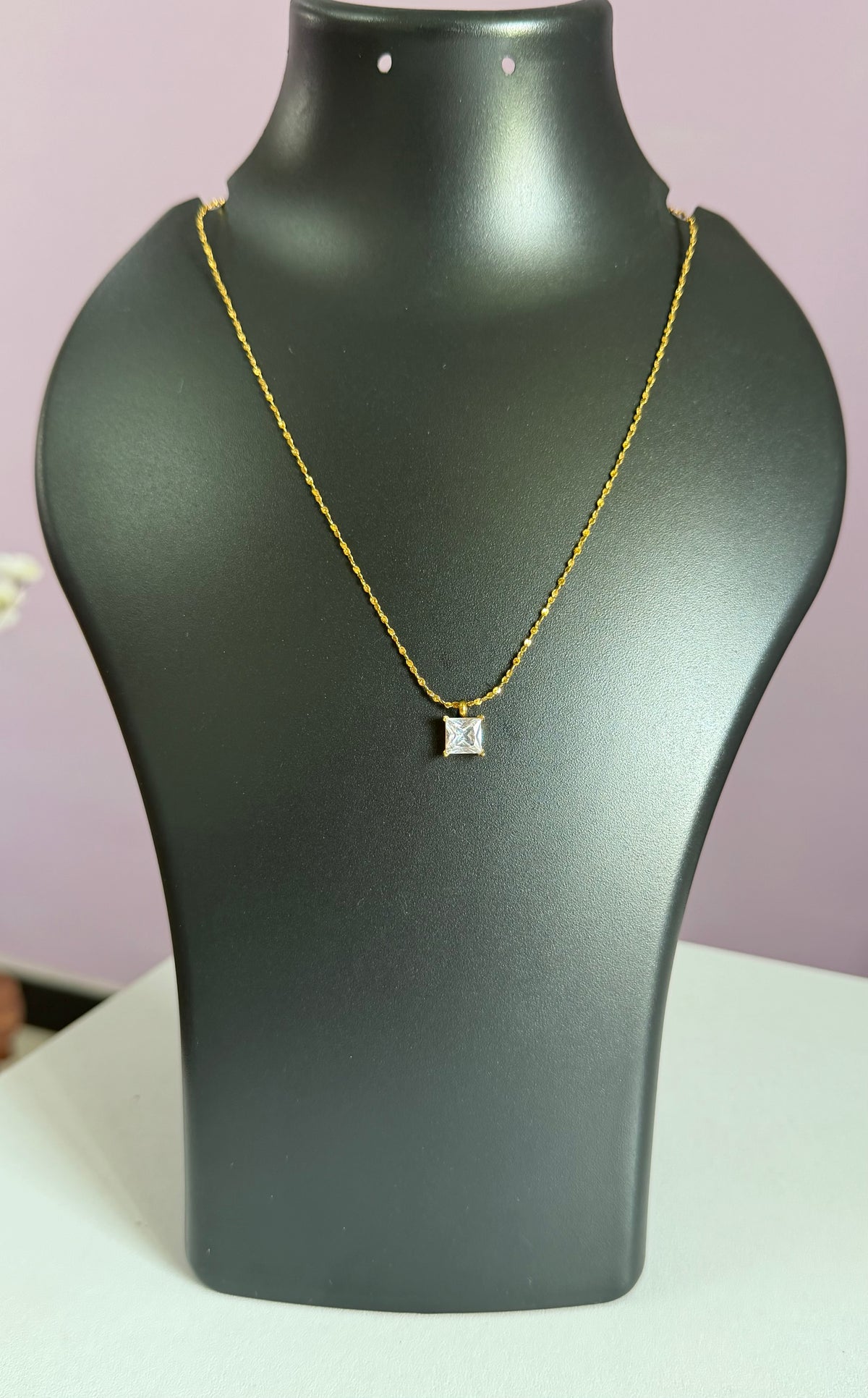 The Petite Princess Cut Solitaire Anti Tarnish Neck Chain