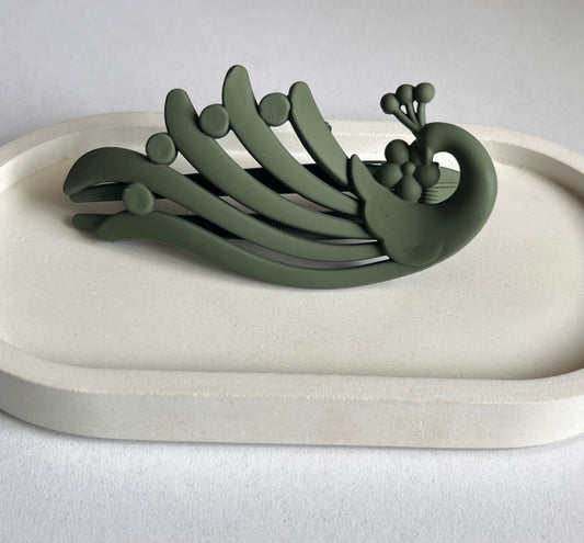 Peacock Elegance Hair Clip - Olive Green