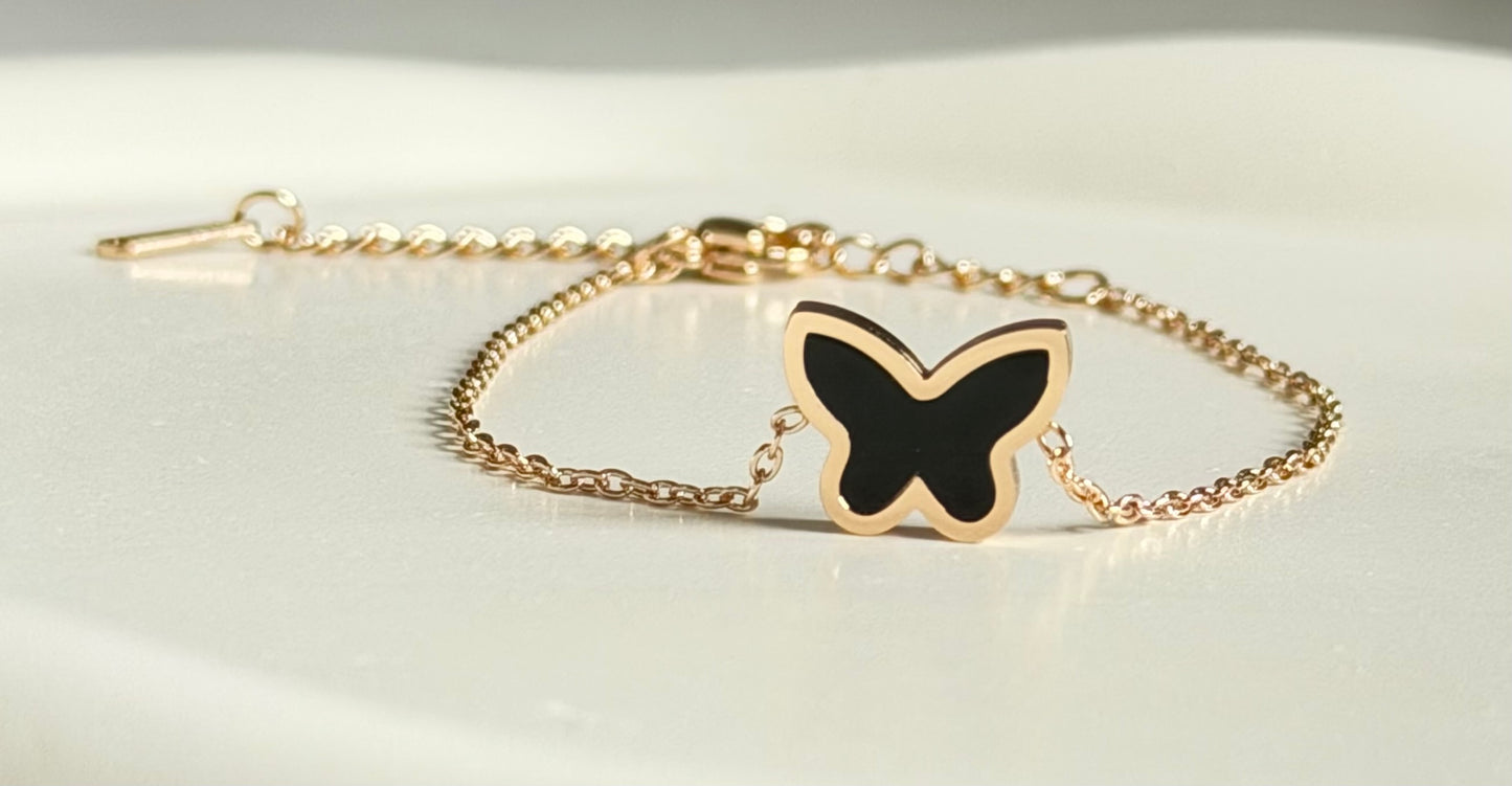 Dual Aura Black & White Butterfly Anti-Tarnish Chain Bracelet