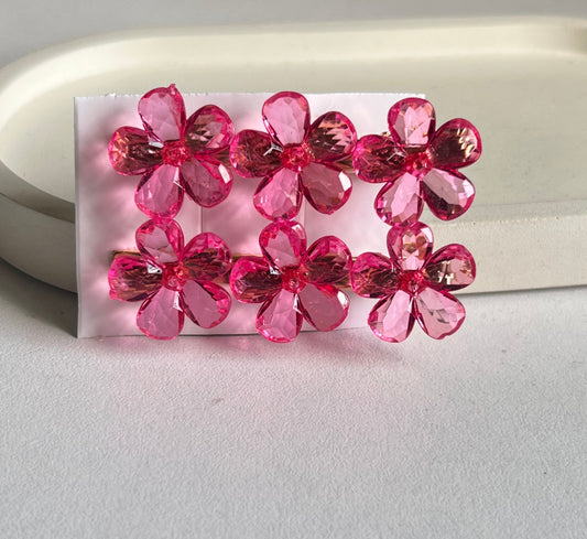 Korean Style Glossy Flower Claw Clips ( 2 Pieces) - Dark Pink