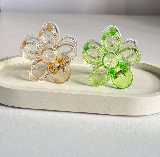 Glossy Bloom Dual- Tone Mini Claw Clip - Green & Beige