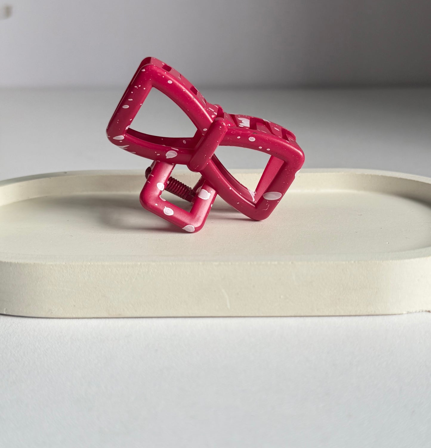 Sweet Polka Bow Claw Clip - Pinkish Red