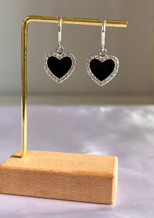 Glossy Black Heart Hoops