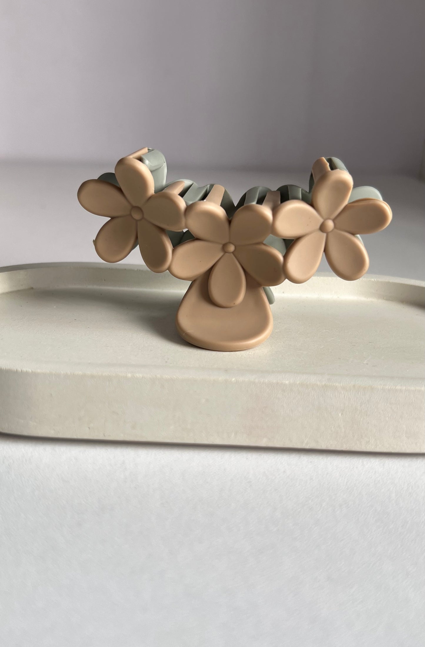 Two Tone Flower Claw Clip - Olive & Beige