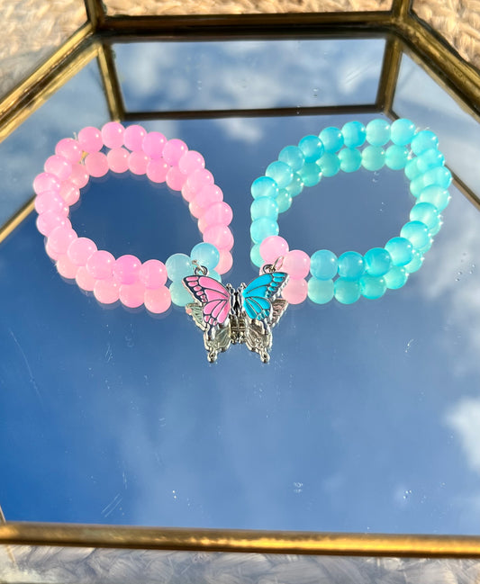 Trendy Pink & Blue Magnetic Butterfly Best Friends / Siblings / Couple Bracelet