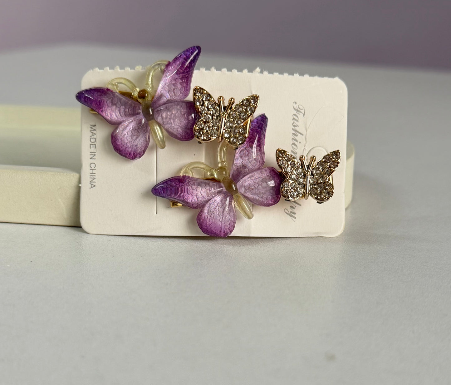 Korean Style Double Butterfly Hair Clips Pack of 2 - Purple