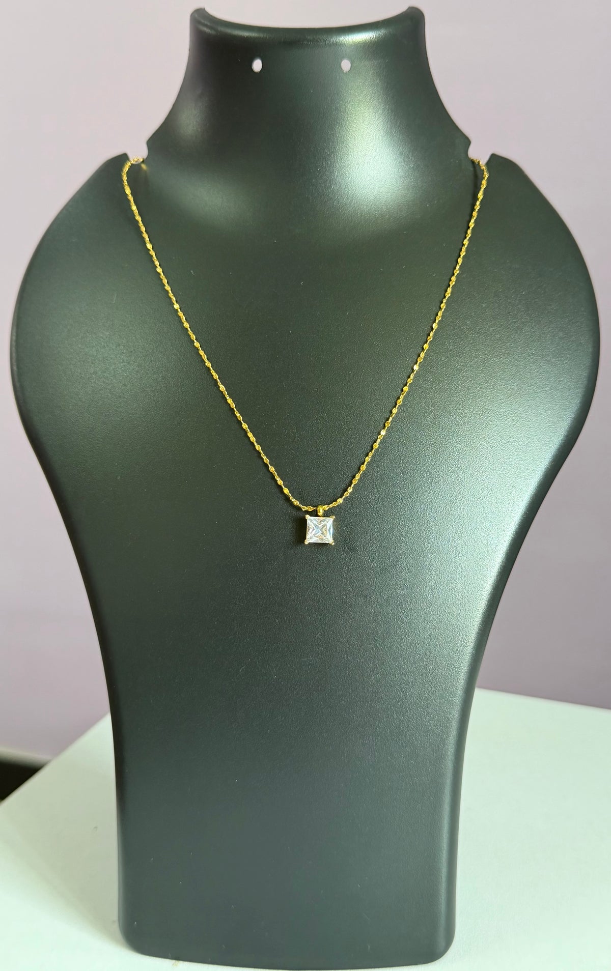 The Petite Princess Cut Solitaire Anti Tarnish Neck Chain