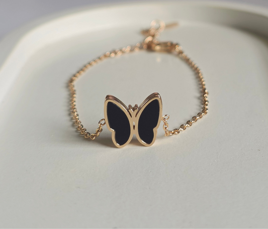 Minimalist Black & White Butterfly Bracelet- Anti Tarnish