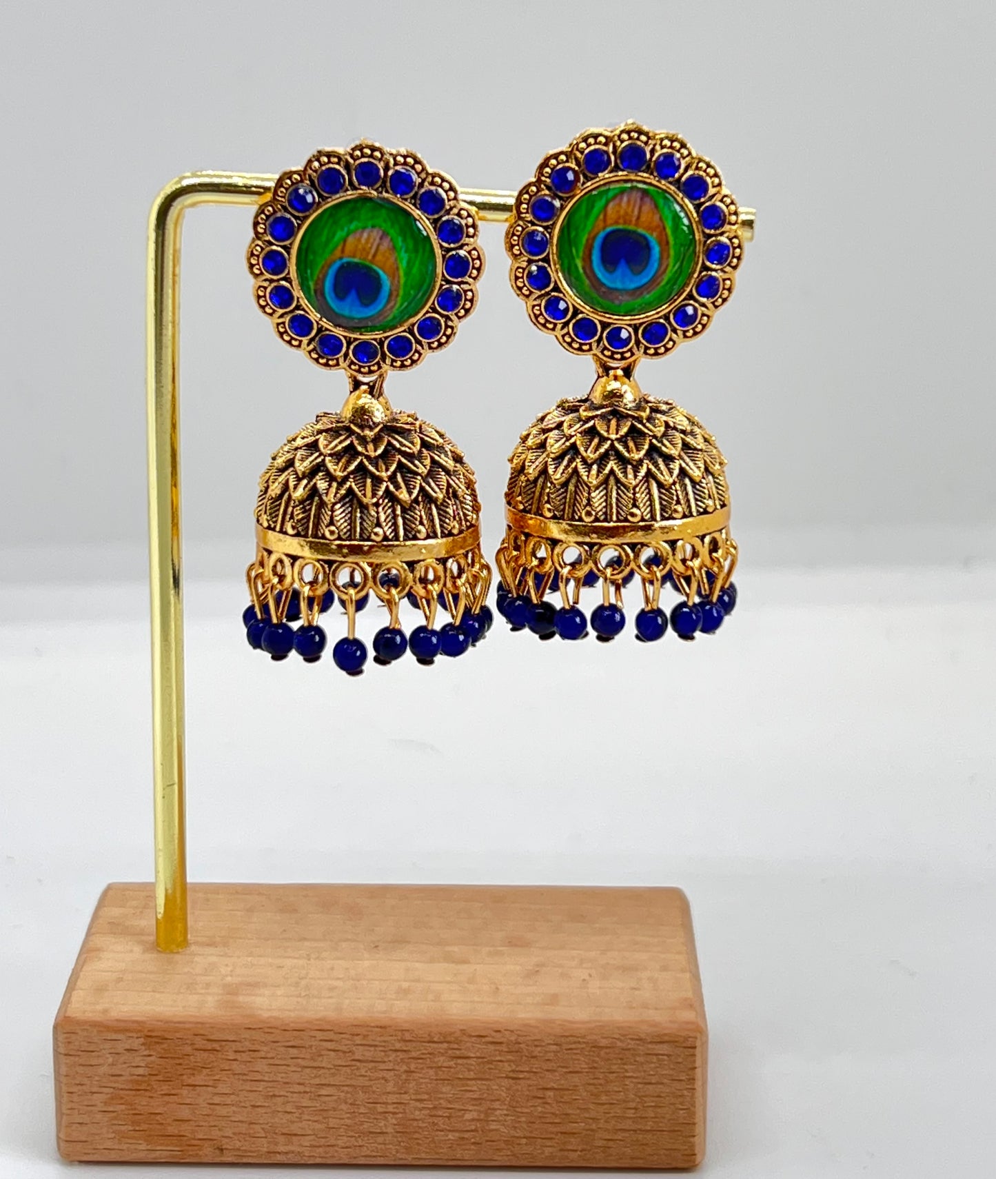 Royal Peacock Jhumka Earrings- Blue
