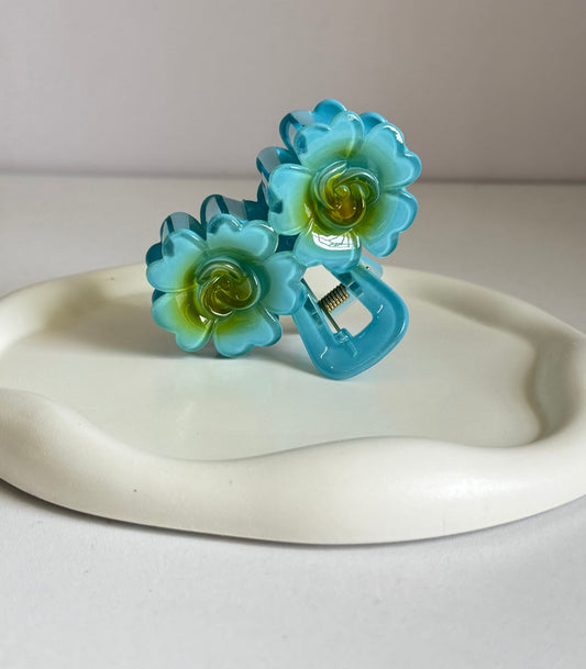 Trendy Double Flower Claw Clip  - Teal