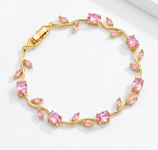 Tulip Elegance Anti-Tarnish Chain Bracelet -  Pink