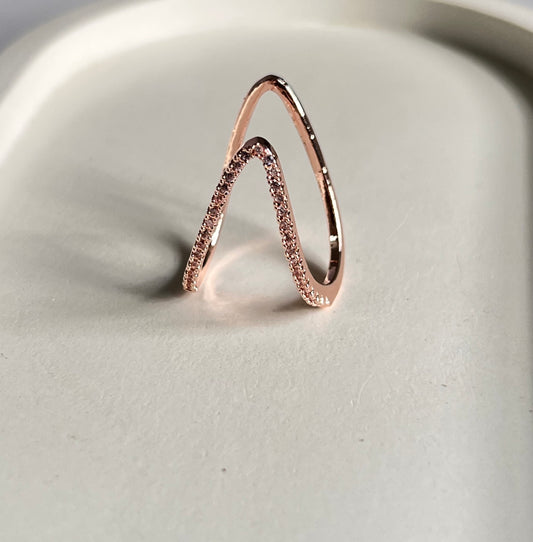 Twinkle Curve - V - Shaped Adjustable Ring - Rose Gold